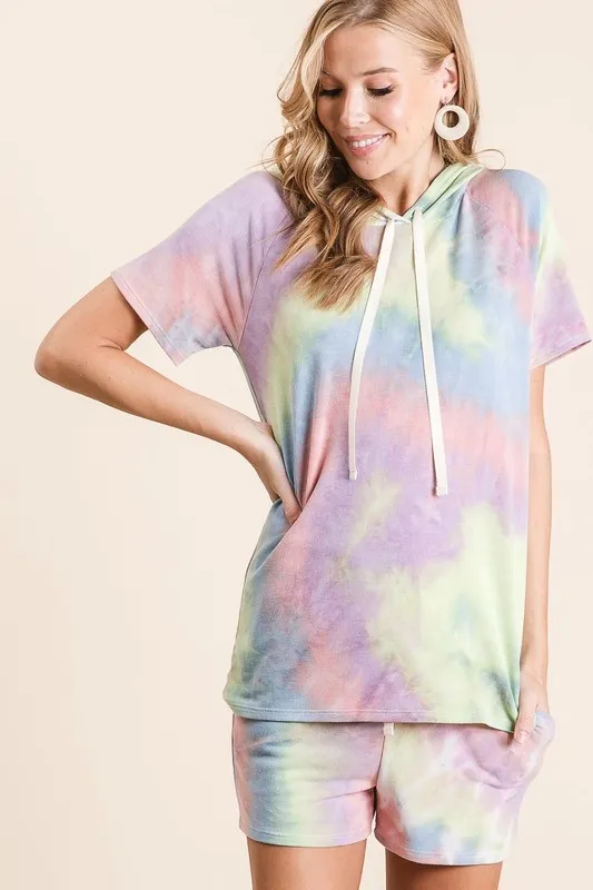 BiBi Tie Dye French Terry Casual Shorts with Twill Tape - Image 8