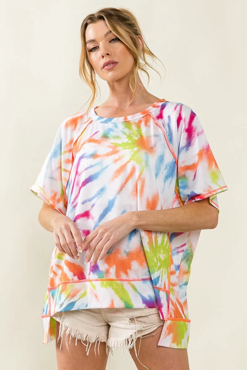 BiBi Tie Dye Print Jersey Stitched Uneven Hem Top - Image 10