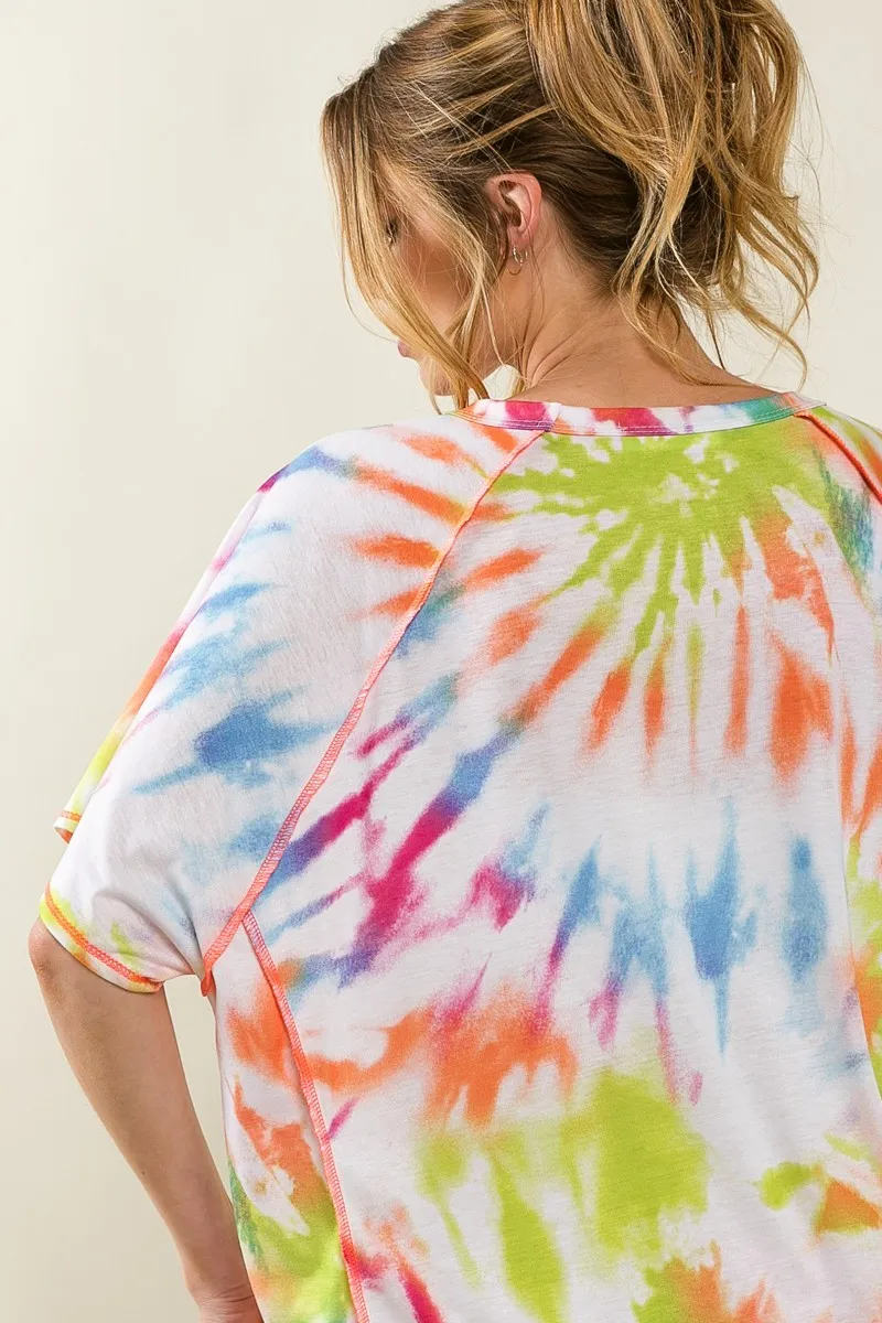 BiBi Tie Dye Print Jersey Stitched Uneven Hem Top - Image 4