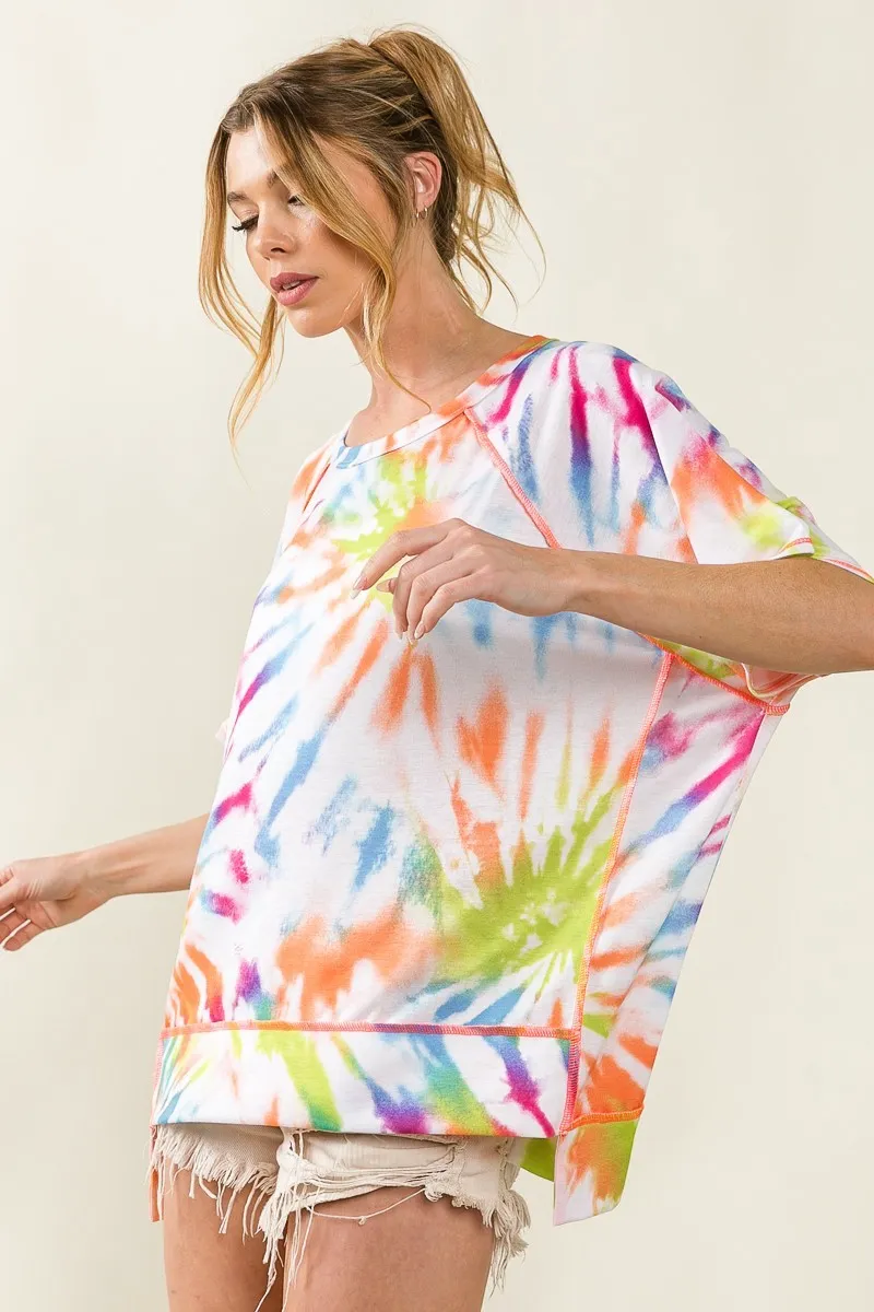 BiBi Tie Dye Print Jersey Stitched Uneven Hem Top - Image 6
