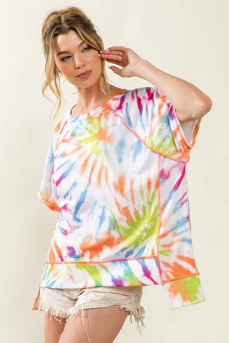 BiBi Tie Dye Print Jersey Stitched Uneven Hem Top - Image 7