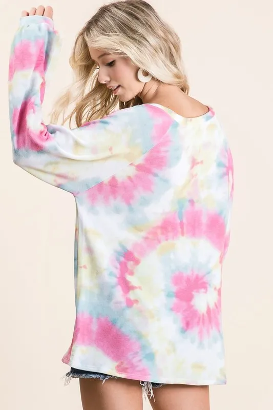 BiBi Tie Dye Print Terry Top With Puff Sleeves - Image 6