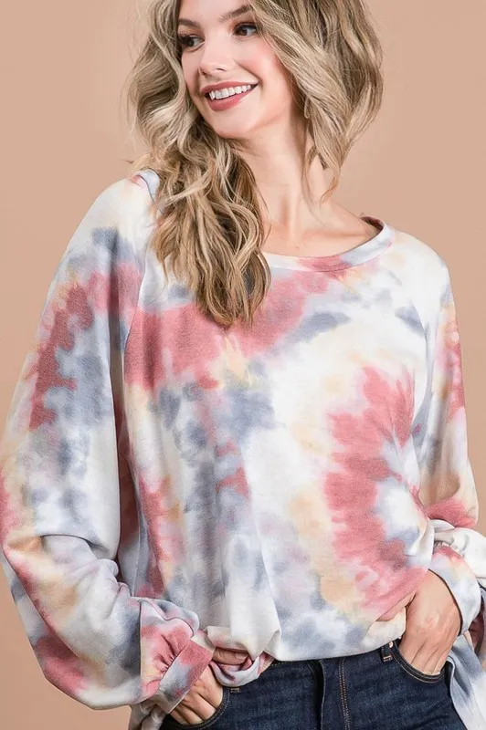 BiBi Tie Dye Print Terry Top With Puff Sleeves - Image 8