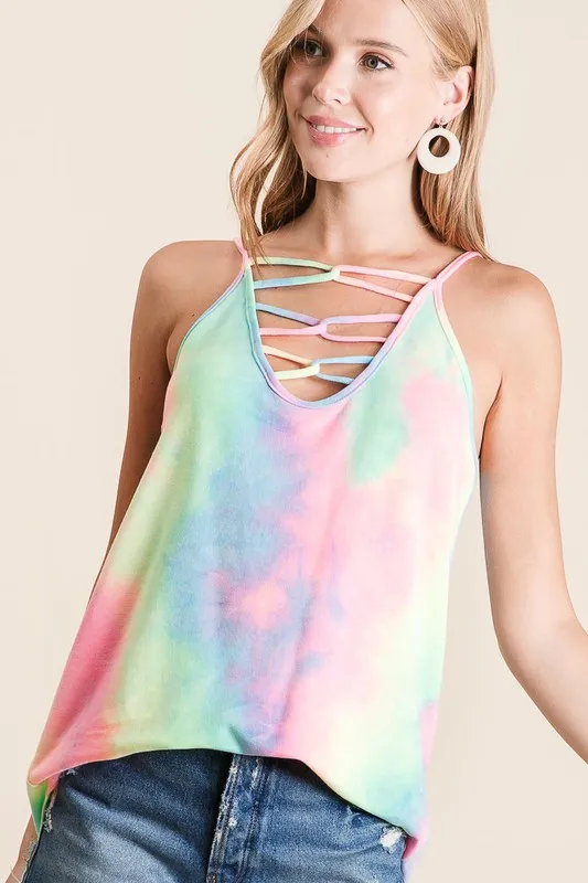 BiBi Tie Dye Terry Caged Neck Knit Camisole - Image 5
