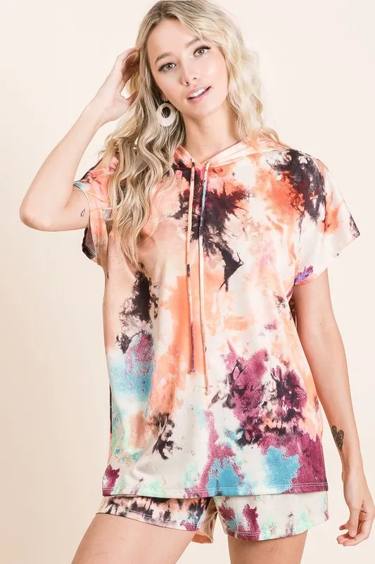 BiBi Tie Dye Terry Hoodie With Drawstring - Image 5