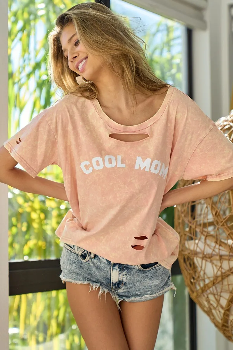 BiBi Washed Laser Cut Detail Cool Mom Print Top - Image 4