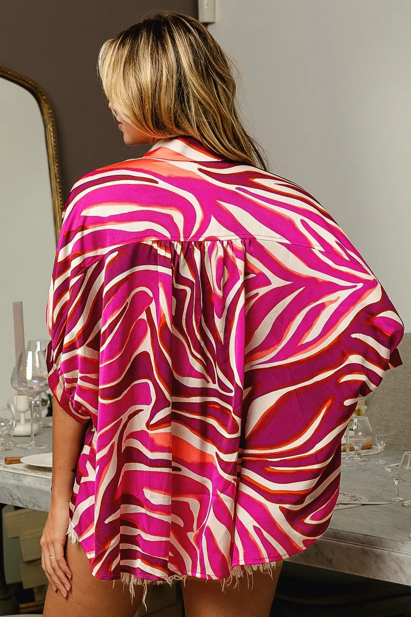 BiBi Zebra Dolman Silky Satin Shirt Top - Image 20