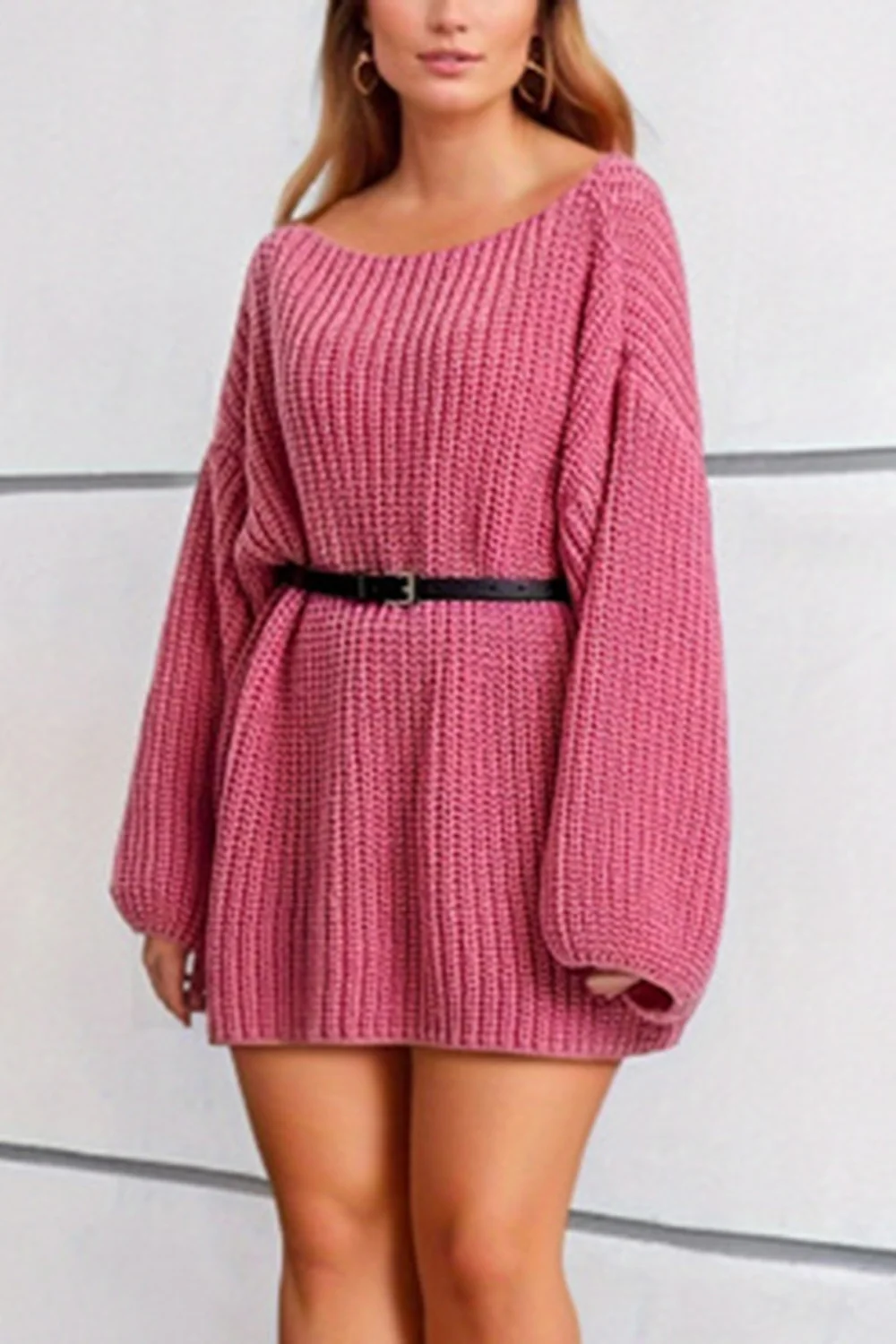 Boat Neck Dropped Shoulder Mini Sweater Dress - Image 9