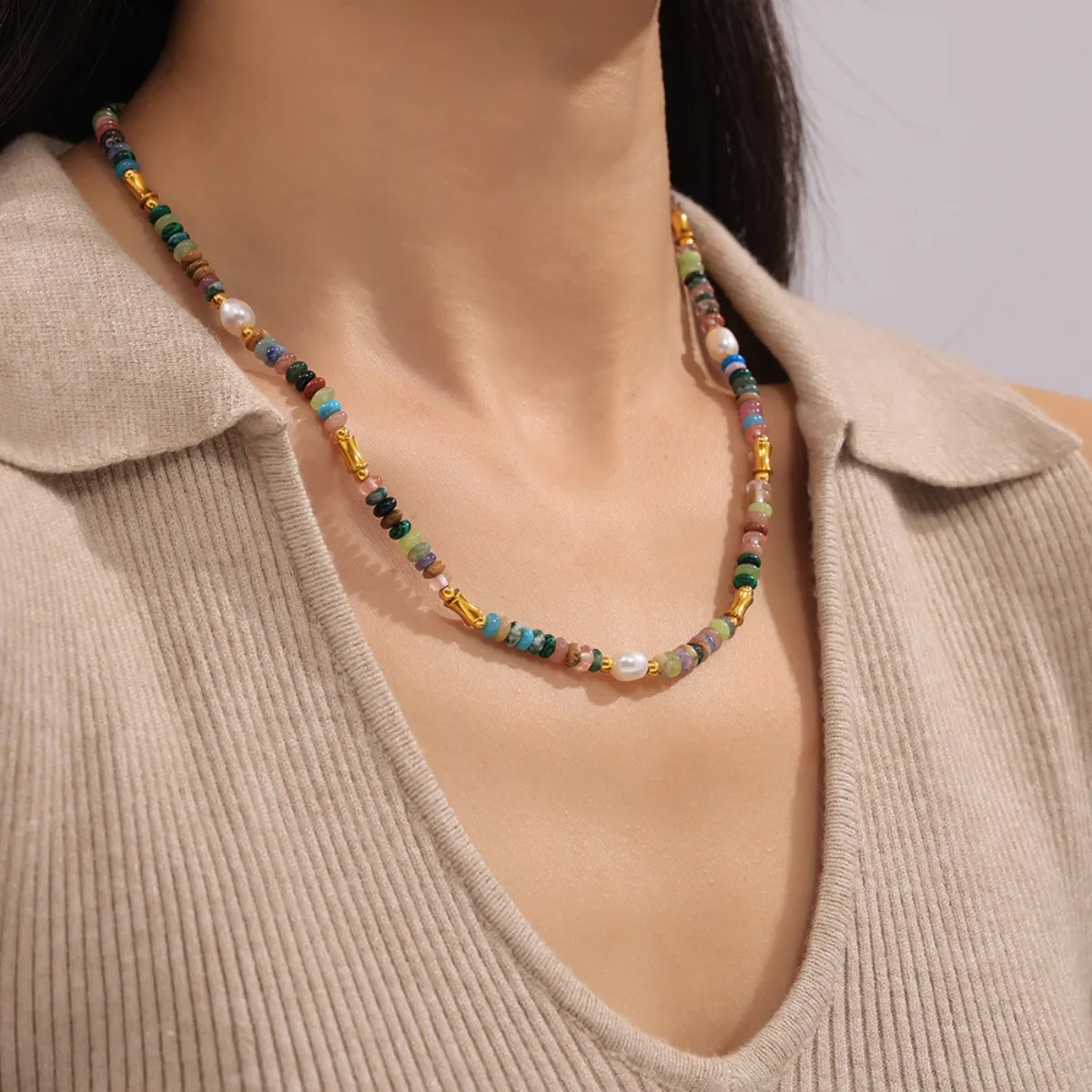 Bohemian Natural Stone Pearl Beaded Jewelry Set - Image 2