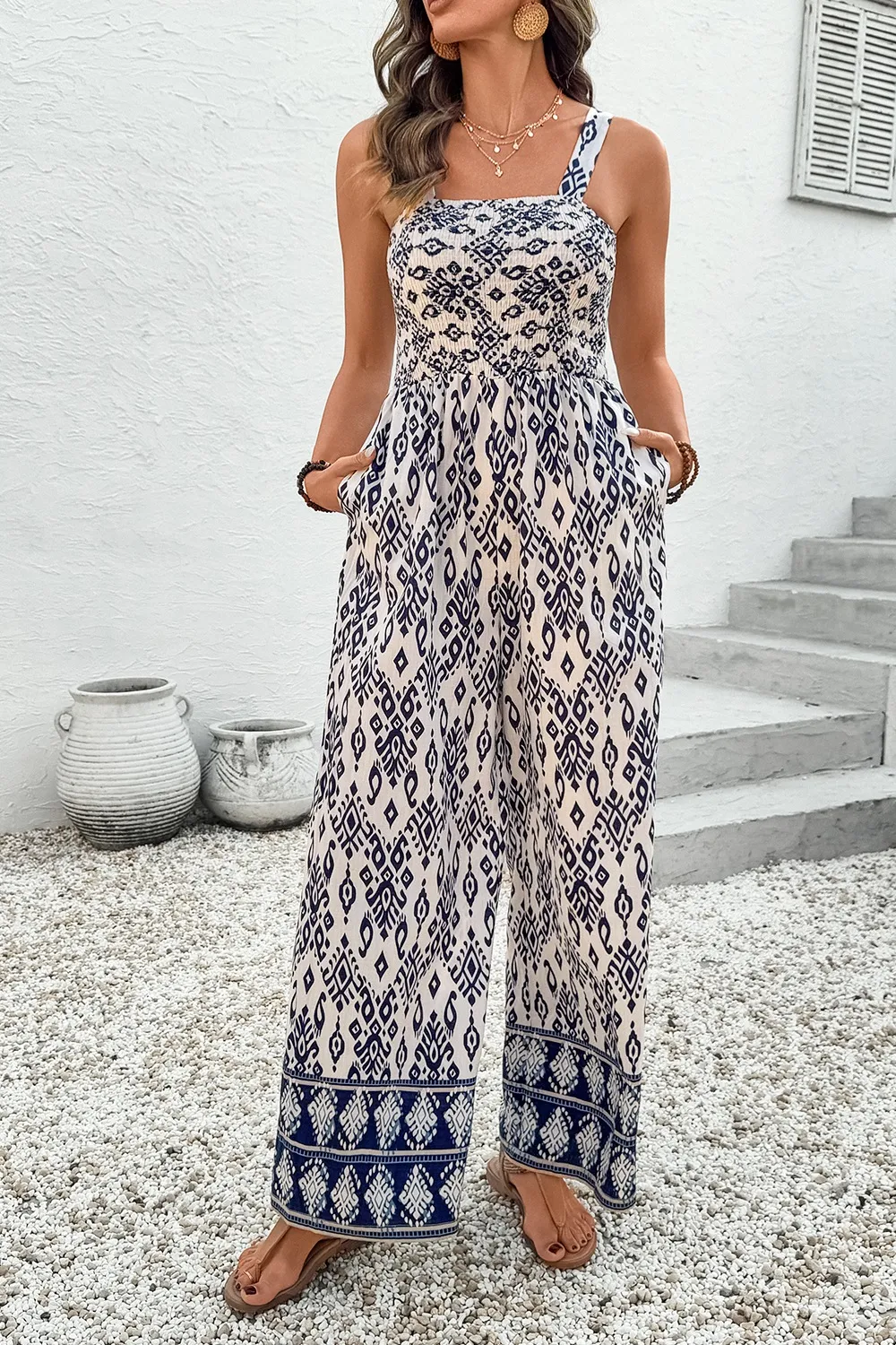 Bohemian Print Wide Leg Jumpsuit - Image 3