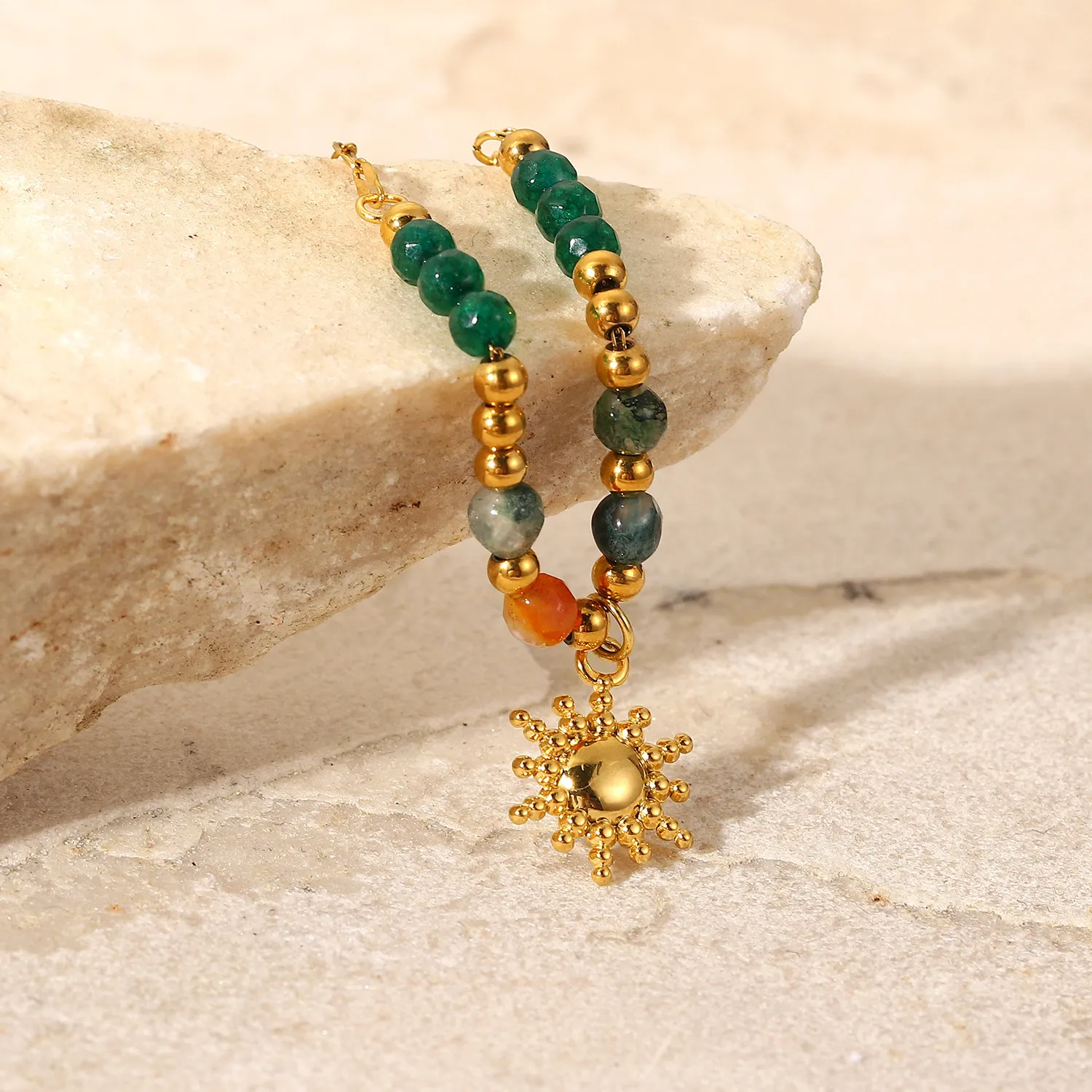 Bohemian Sun Charm Beaded Stainless Steel Necklace - Image 4