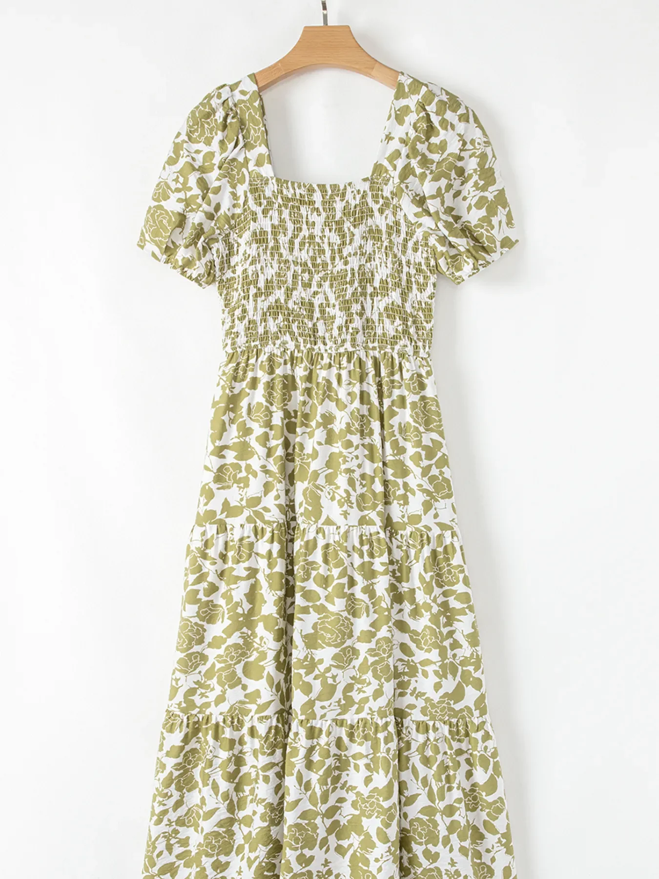 Boho Floral Square Neck Smocked Bust Puff Sleeve Tiered Dress - Image 9