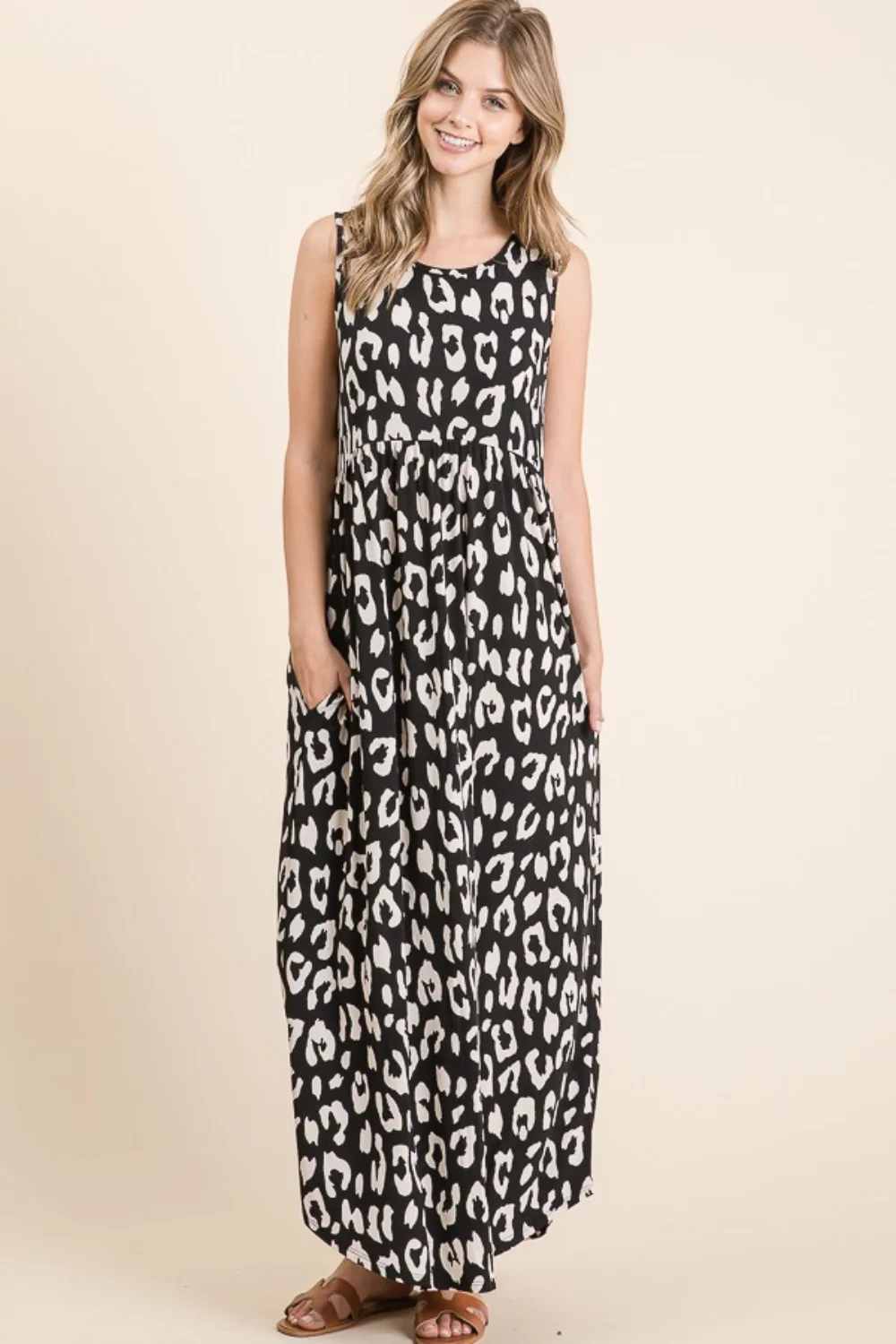 BOMBOM Leopard Maxi Dress with Pockets - Image 5