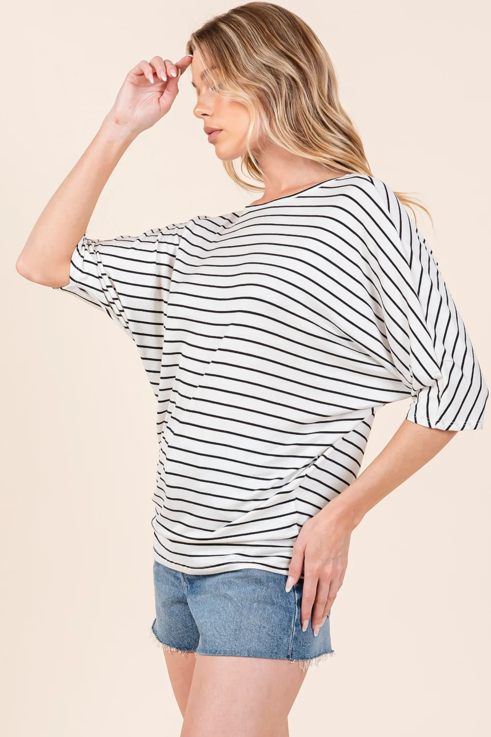BOMBOM Striped Boat Neck Dolman Sleeve Top - Image 2