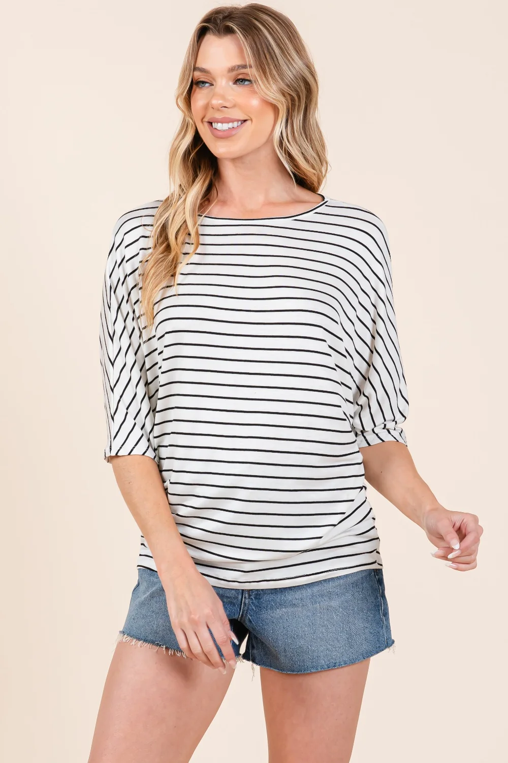 BOMBOM Striped Boat Neck Dolman Sleeve Top - Image 3