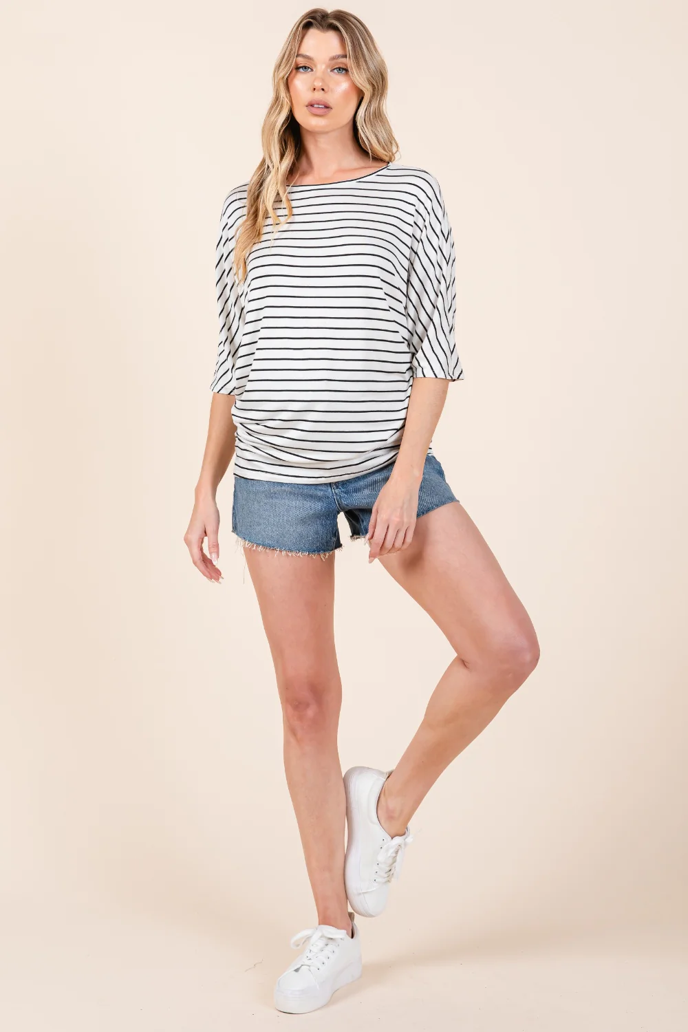 BOMBOM Striped Boat Neck Dolman Sleeve Top - Image 4