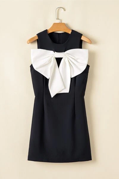 Bow Contrast Sleeveless Mini Dress - Image 4