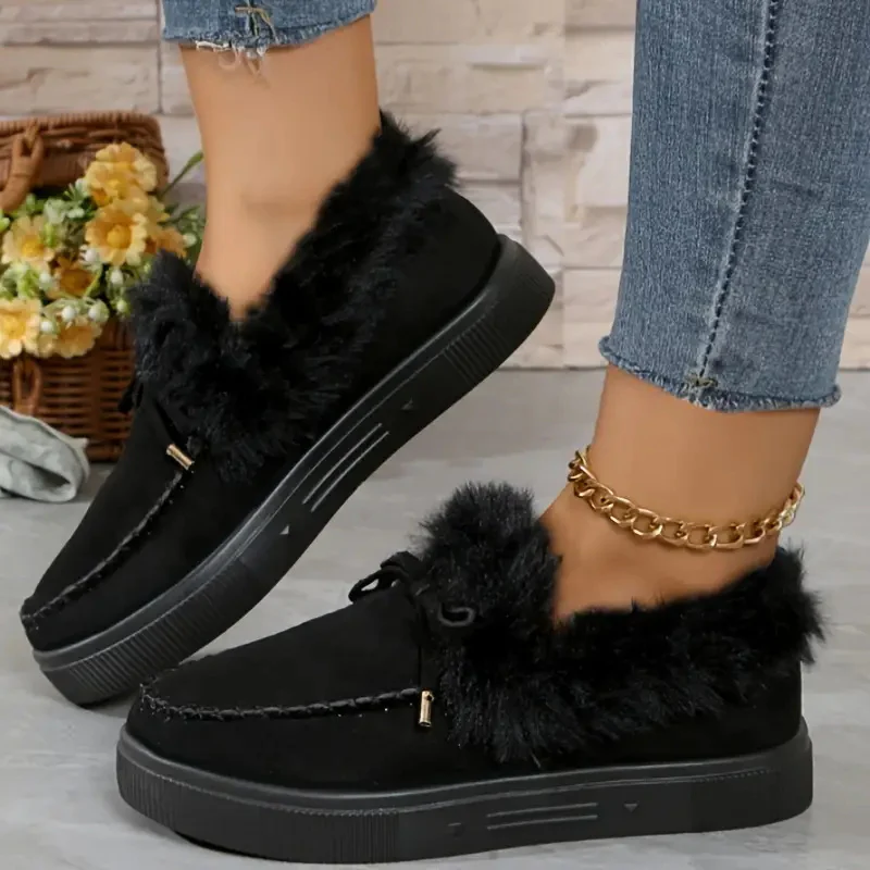 Bow Furry Round Toe Flat Slip-Ons - Image 10
