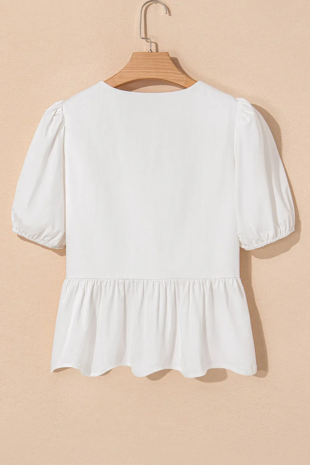 Bow Knot Decor Square Neck Puff Sleeve Peplum Top - Image 9