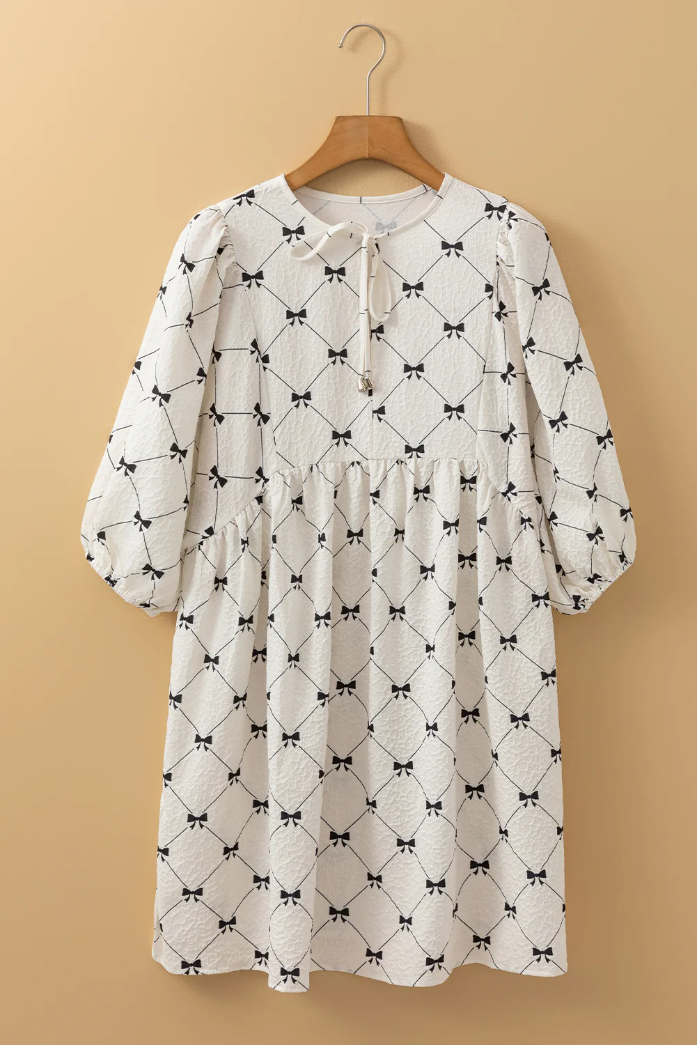 Bow Print Tie Neck Half Sleeve Dress - Image 5