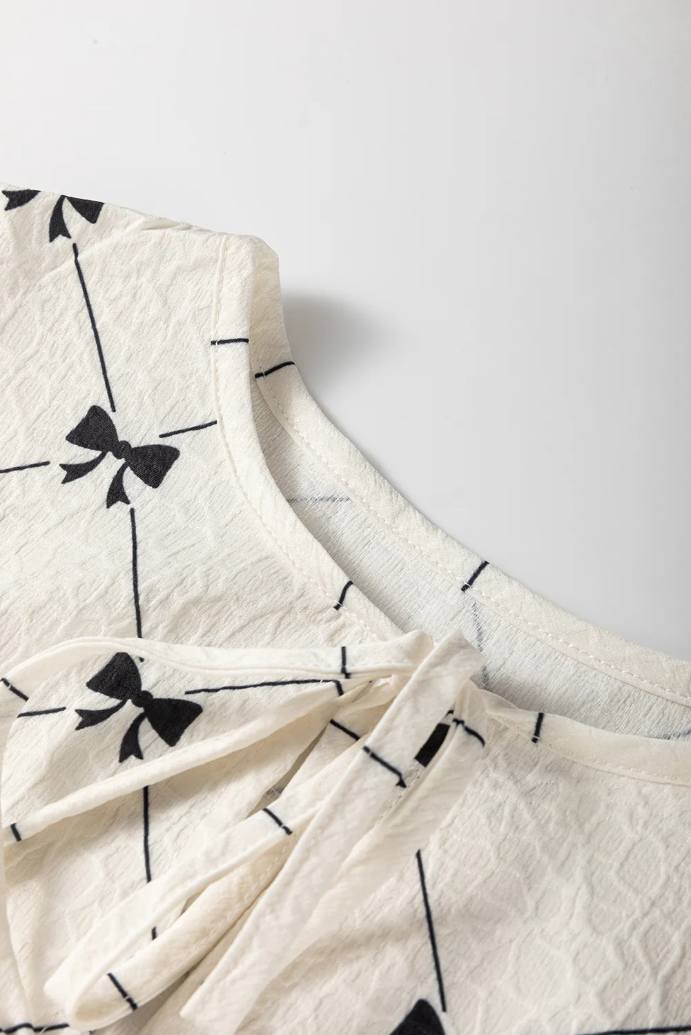 Bow Print Tie Neck Half Sleeve Dress - Image 8