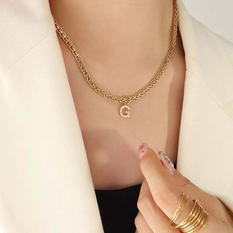 Brass Inlaid Zircon Letter Pendant Necklace - Image 8