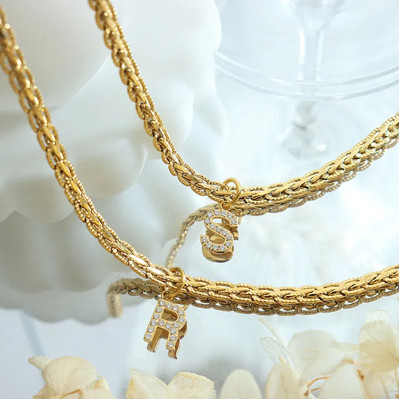 Brass Inlaid Zircon Letter Pendant Necklace - Image 3