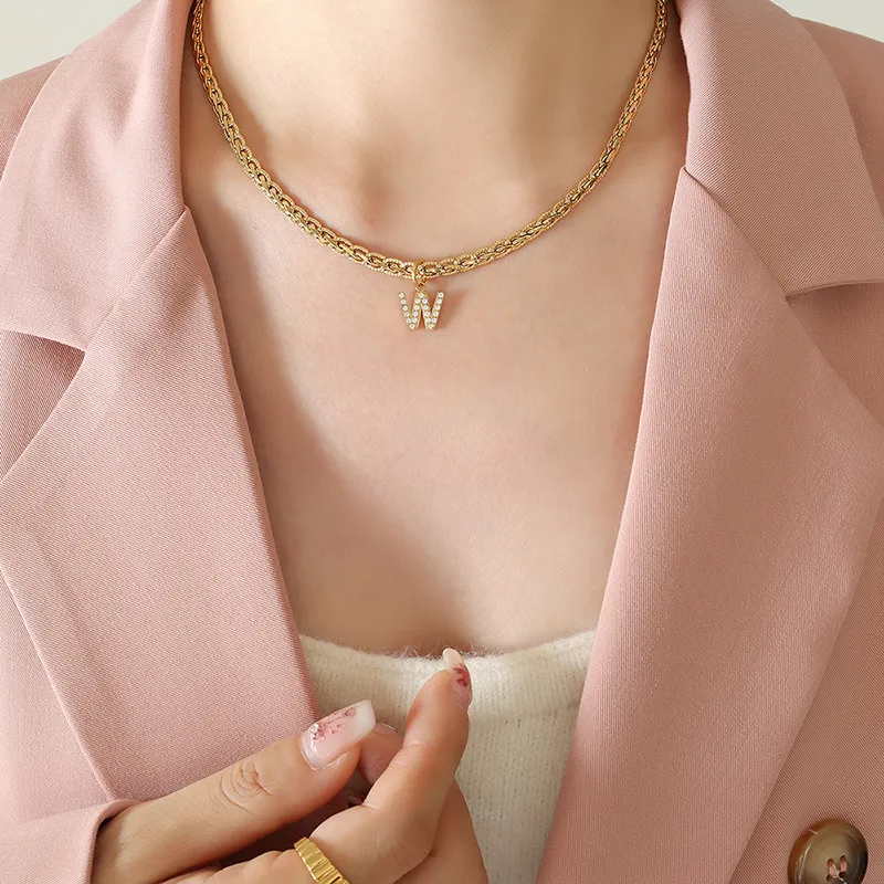 Brass Inlaid Zircon Letter Pendant Necklace - Image 7