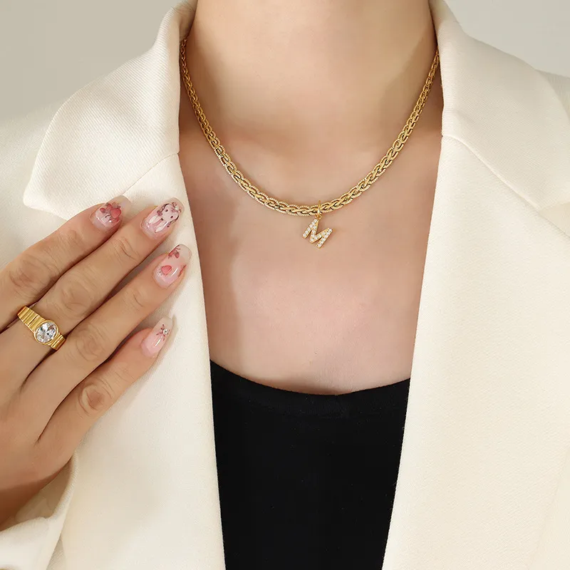 Brass Inlaid Zircon Letter Pendant Necklace - Image 3