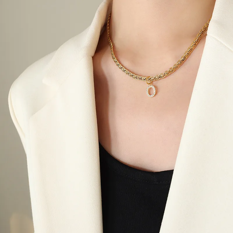 Brass Inlaid Zircon Letter Pendant Necklace - Image 5