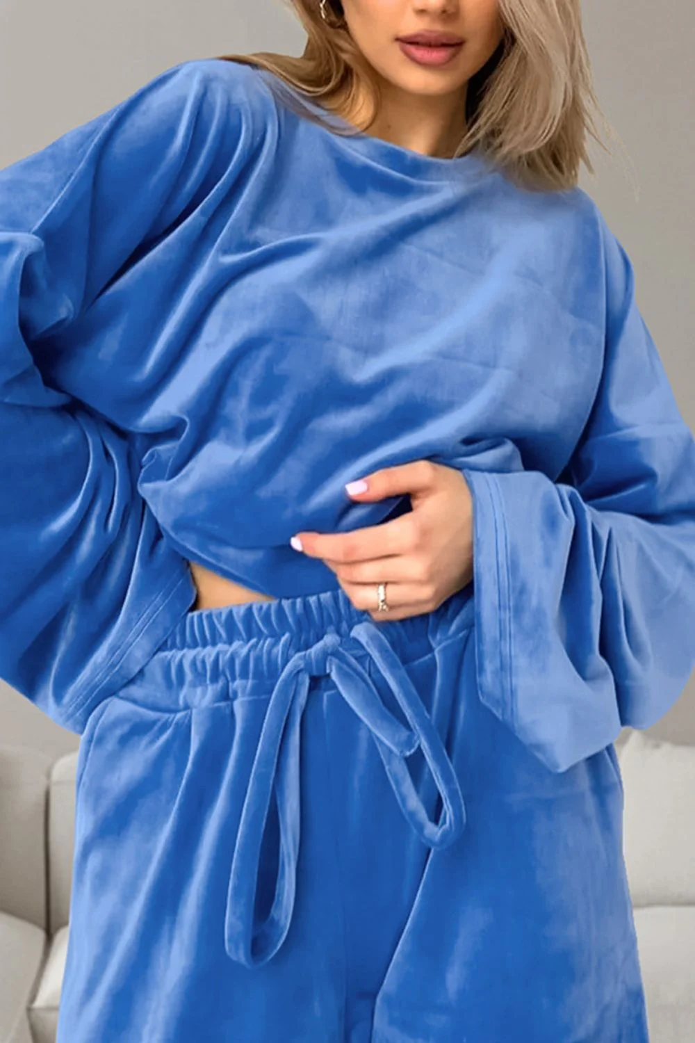 Buttery-Soft Round Neck Long Sleeve Top and Drawstring Pants Set - Image 10