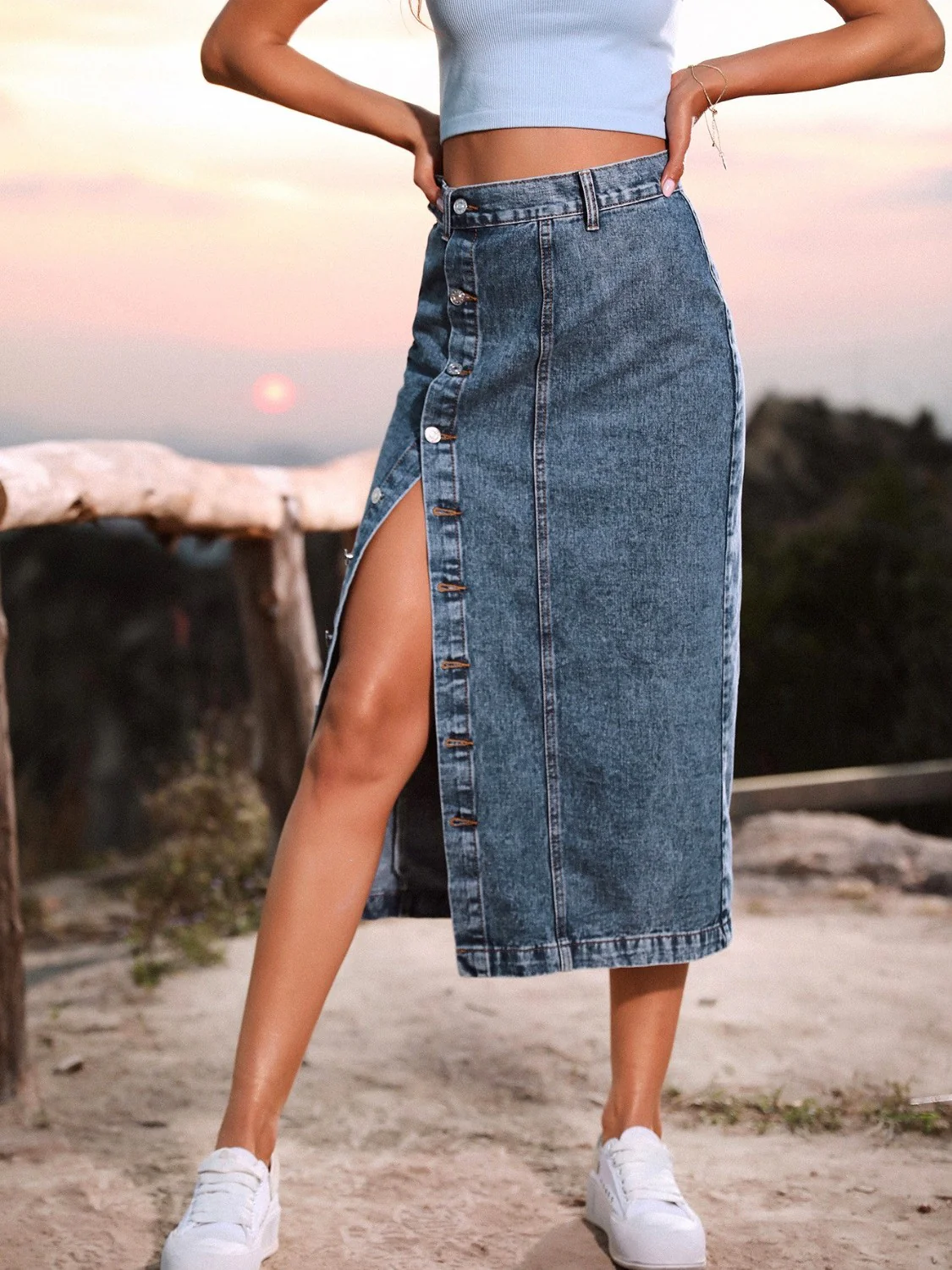 Button Down Denim Skirt - Image 5