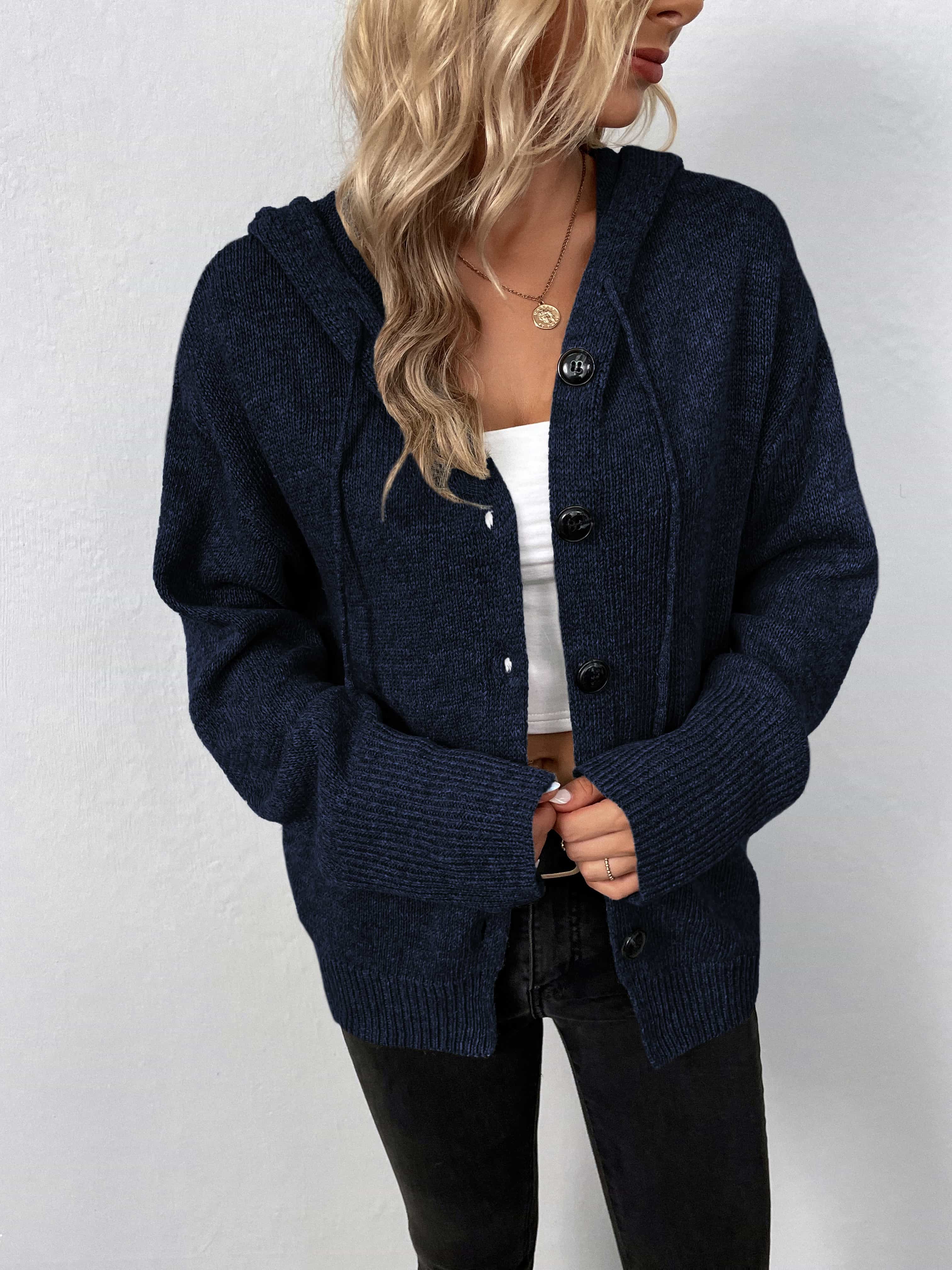 Button-Down Long Sleeve Hooded Sweater - Image 11
