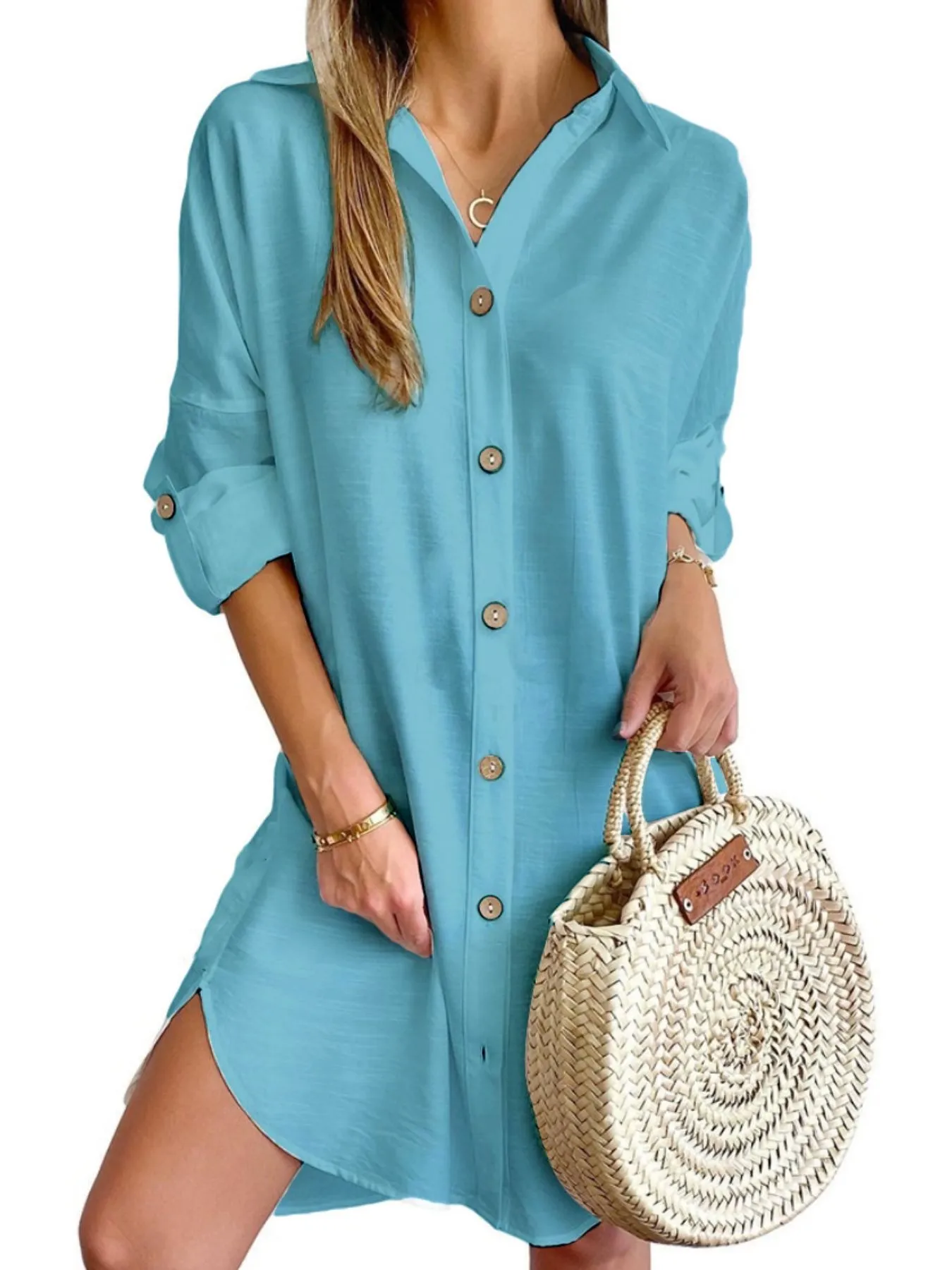 Button Down Long Sleeve Shirt Dress - Image 13