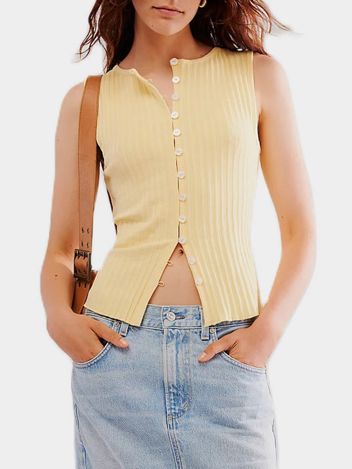 Button Down Round Neck Sweater Vest - Image 14