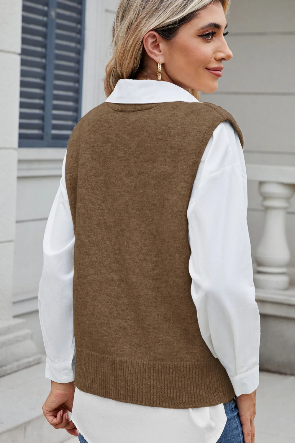 Button Down V-Neck Sweater Vest - Image 3