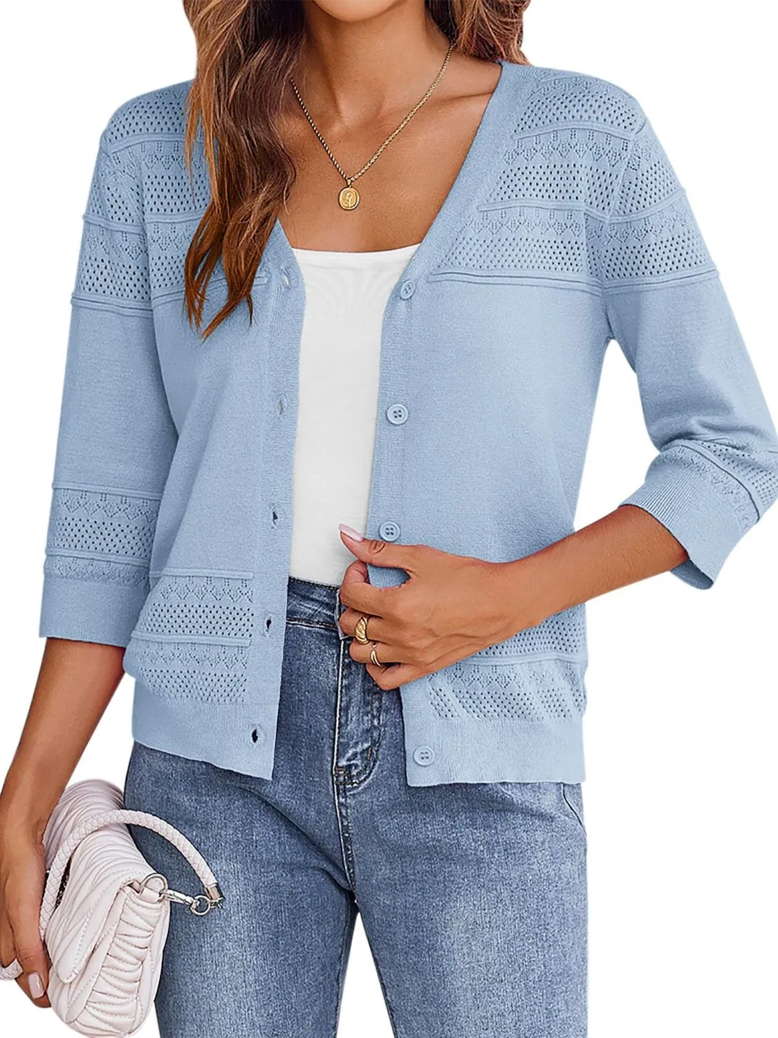 Button Up 3/4 Sleeve Cardigan