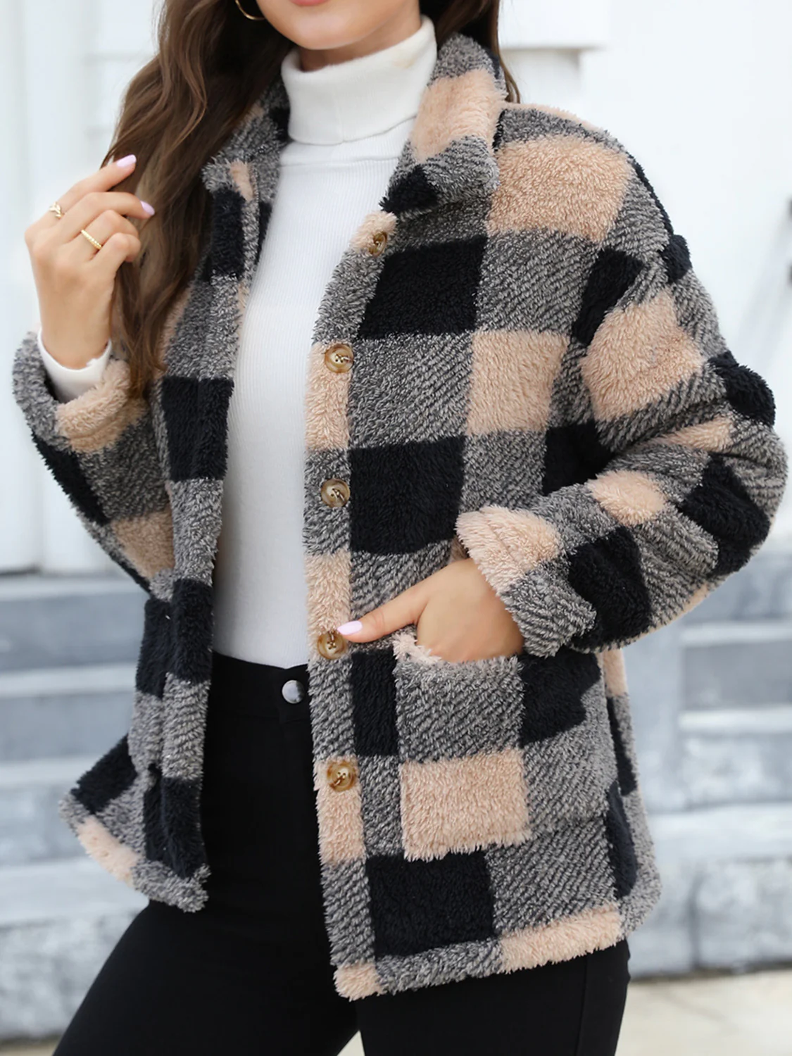 Button Up Drop Shoulder Fuzzy Jacket - Image 13