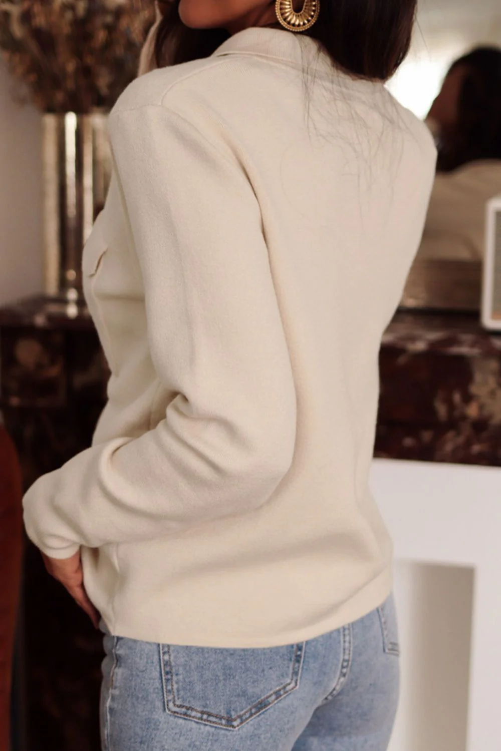 Button Up Long Sleeve Cardigan with Chest Pockets - Image 4