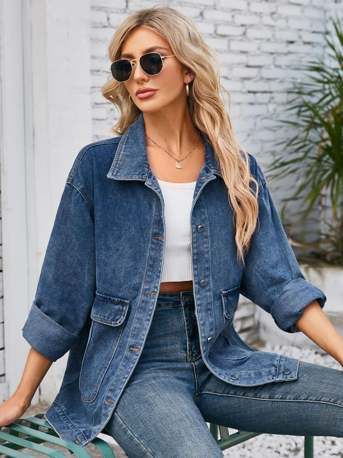 Button Up Long Sleeve Denim Jacket - Image 4