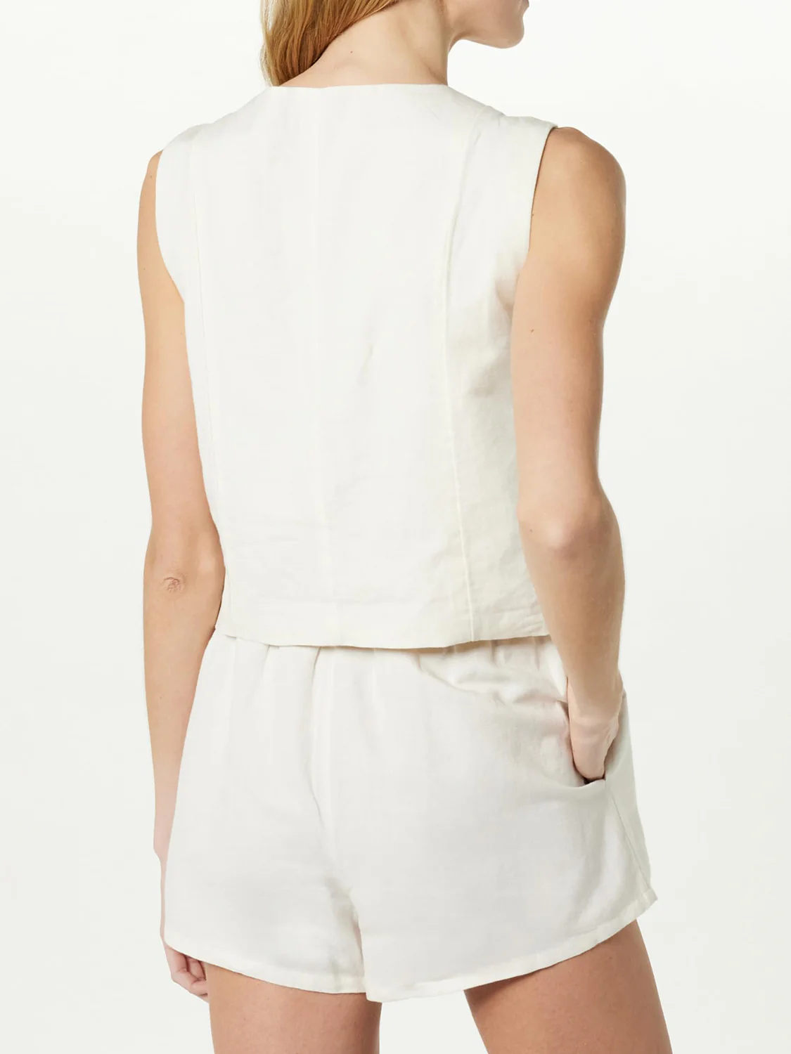 Button Up V-Neck Top and Pocketed Shorts Set - Image 2
