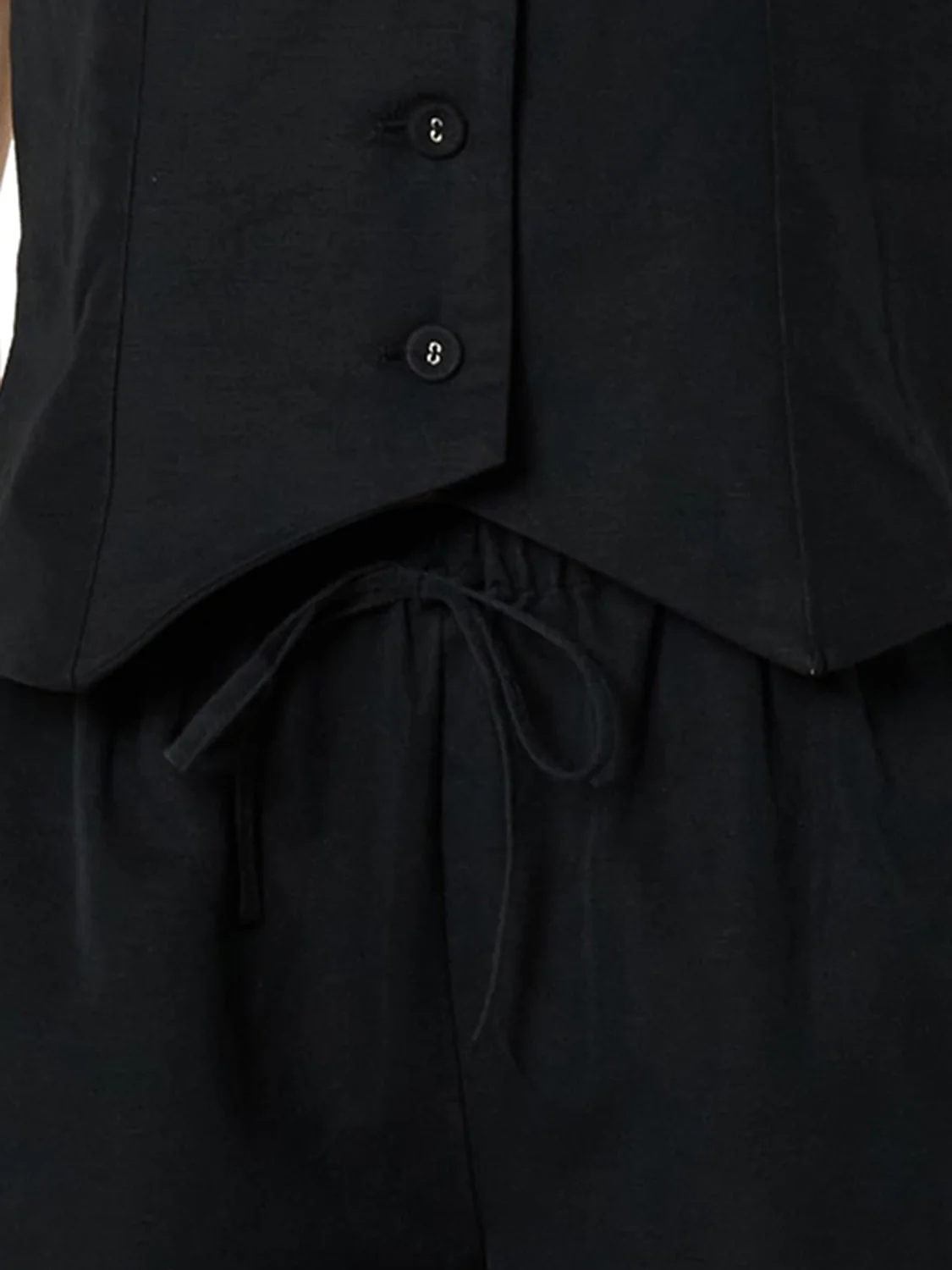 Button Up V-Neck Top and Pocketed Shorts Set - Image 6