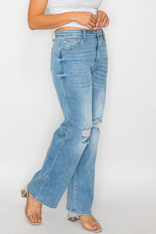 bytos Full Size Distressed High Rise Straight Jeans - Image 11