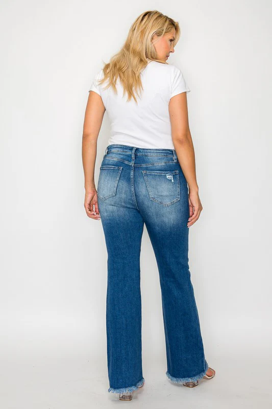bytos Full Size Raw Hem Distressed High Rise Bootcut Jeans - Image 12