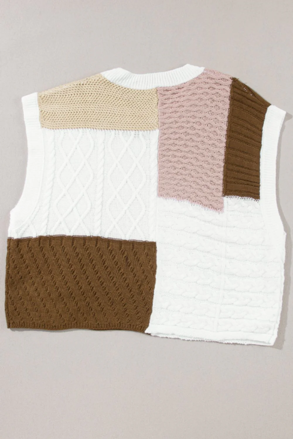 Cable-Knit Color Block Round Neck Sweater Vest - Image 5