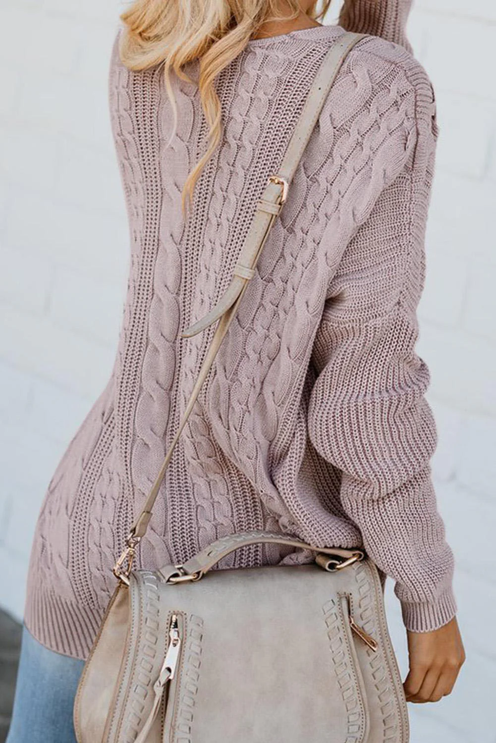 Cable Knit Lace Up V-Neck Sweater - Image 5