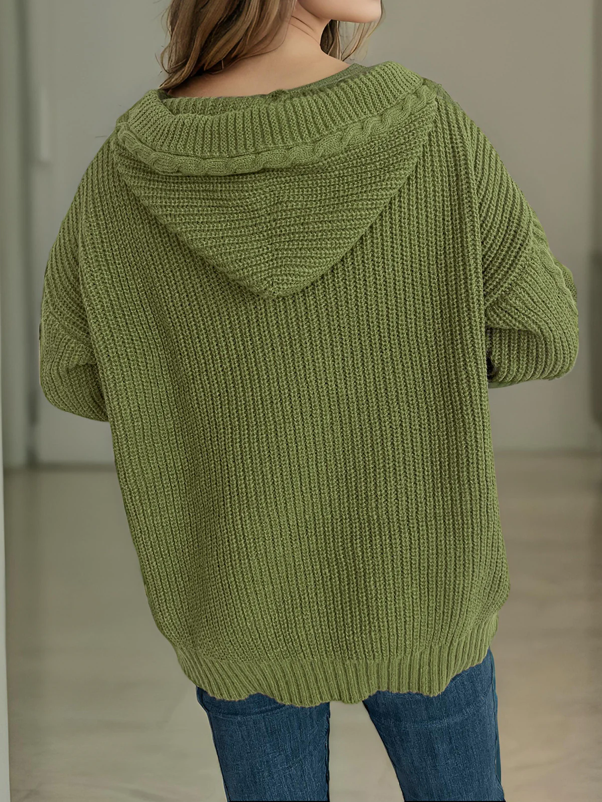 Cable-Knit Long Sleeve Hooded Cardigan - Image 2