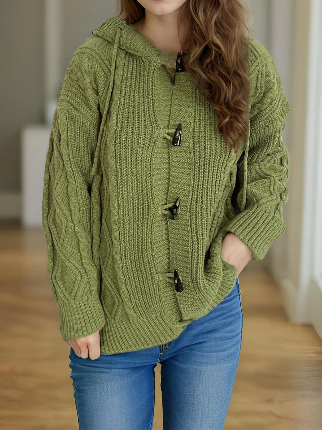 Cable-Knit Long Sleeve Hooded Cardigan - Image 3