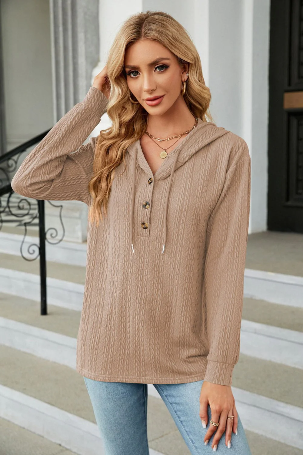 Cable-Knit Long Sleeve Hoodie - Image 13