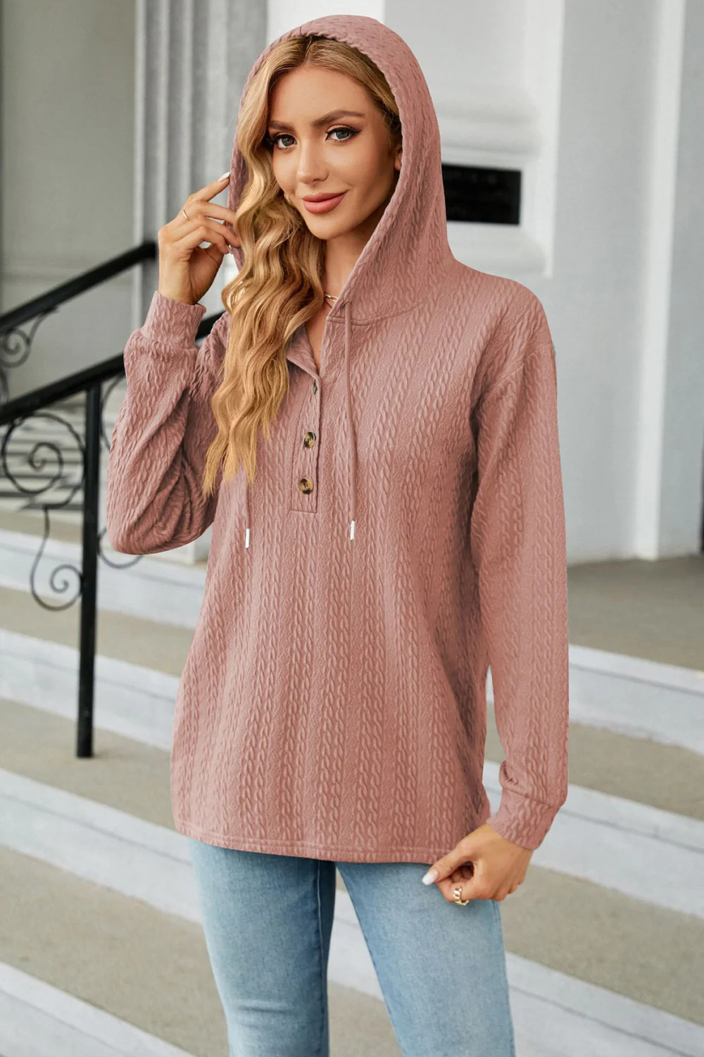 Cable-Knit Long Sleeve Hoodie - Image 17
